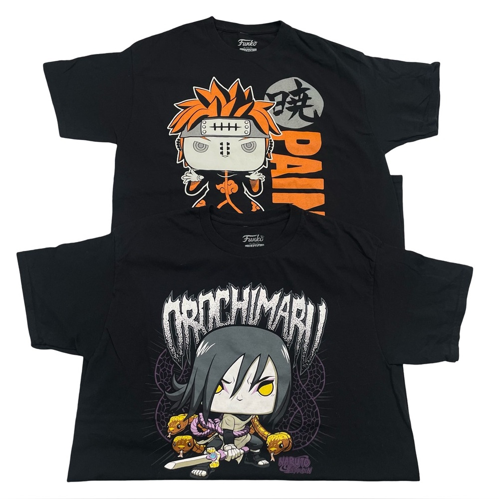 2 Tee Lot: FUNKO Naruto Shippuden Pain Akatsuki & Orochimaru Size L Black Tees